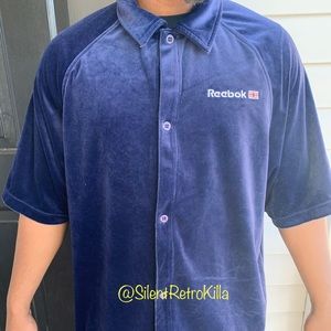vintage men’s retro Reebok velvet blue shirt top